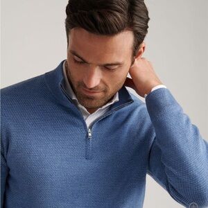 Men's Peter Millar Crown Cape  Blue Quarter-Zip cotton blend pullover